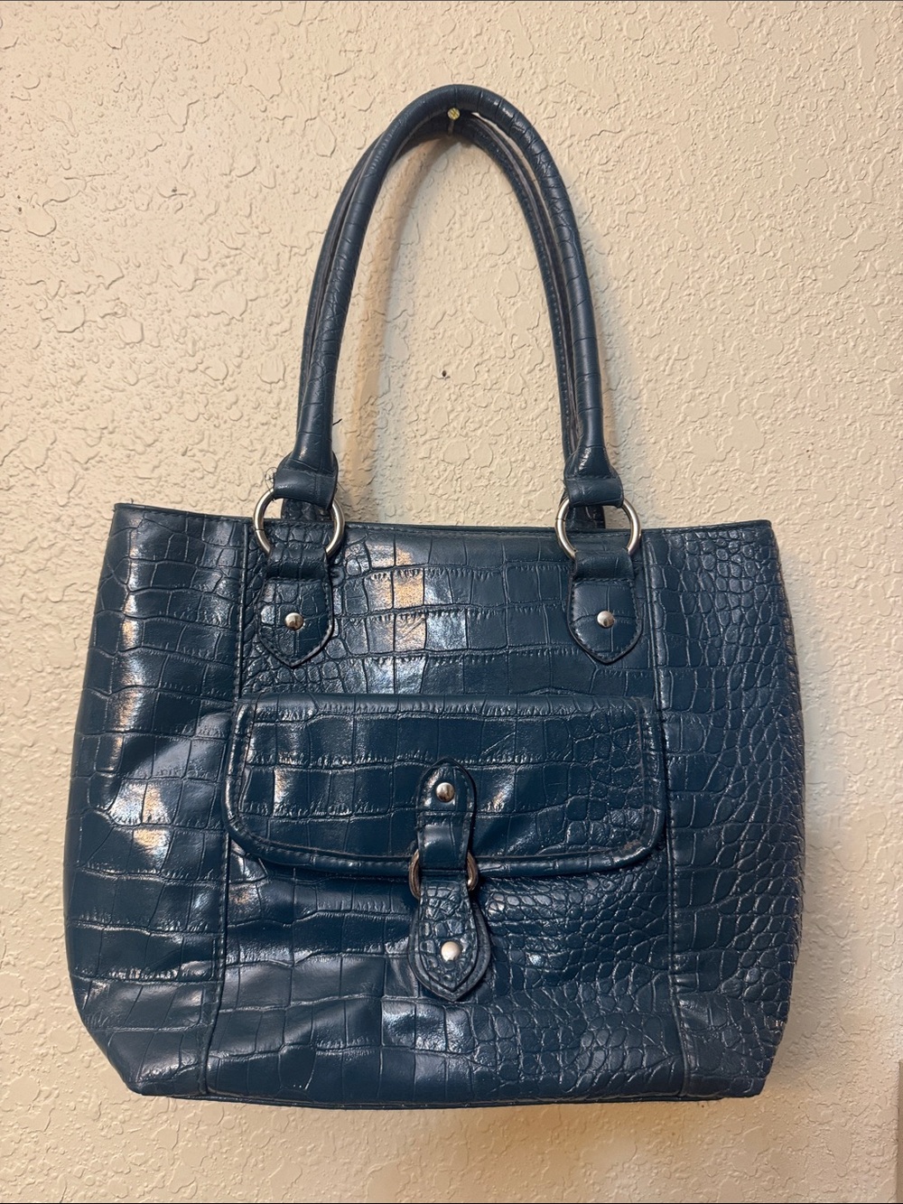 croft & barrow Teal Croc-Embossed Tote